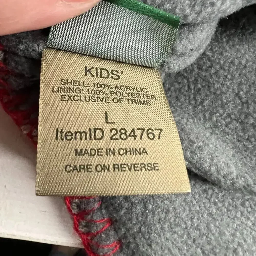 LL Bean Katahdin Mohawk Hat Beanie Mountain Red Kids Large